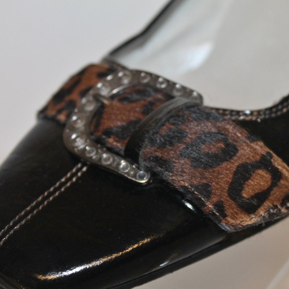 Italian Patent Calf Fur Crystal Heels Shoes